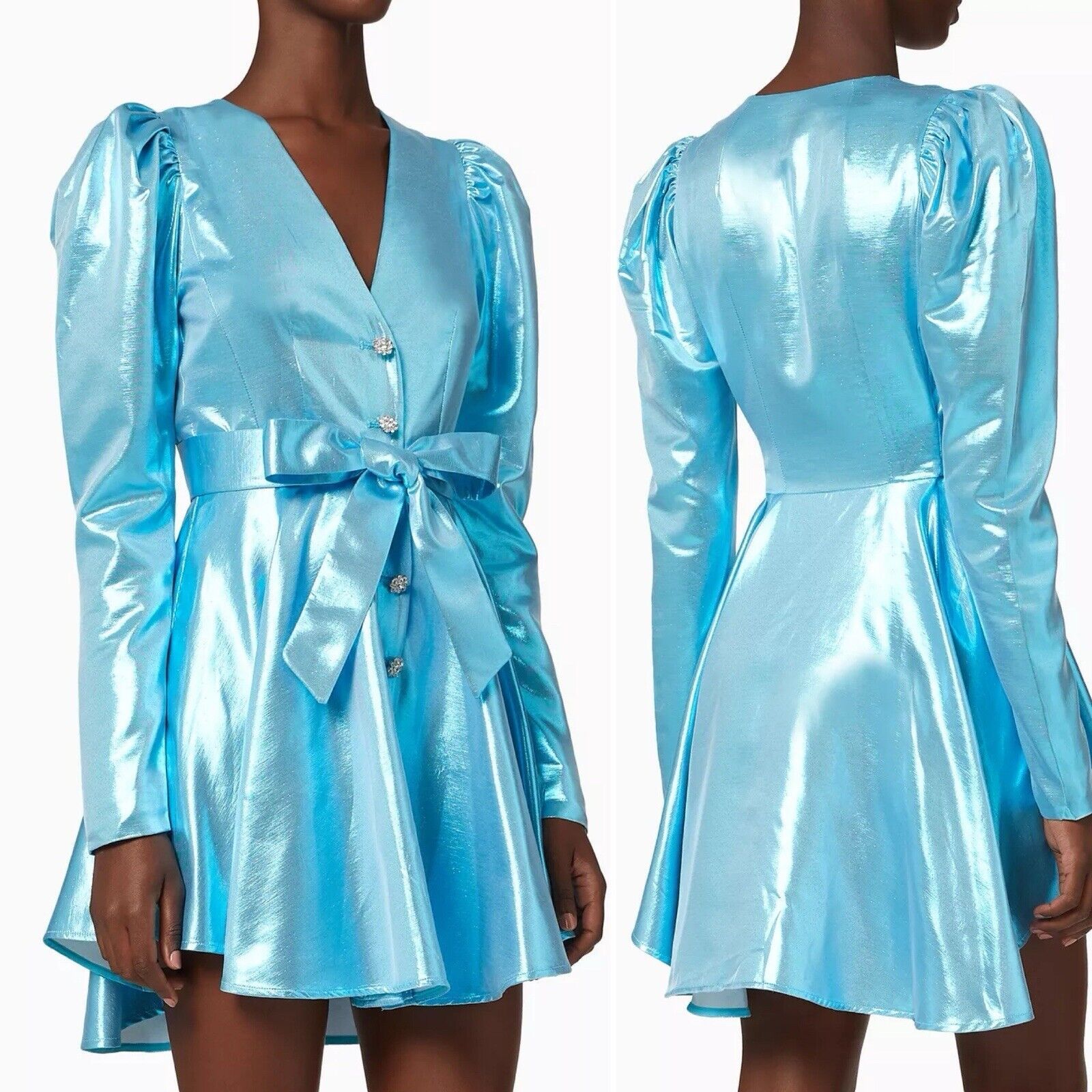 Rotate Birger Christensen Emma Belted Mini Cocktail Dress Club Metallic Blue Us2